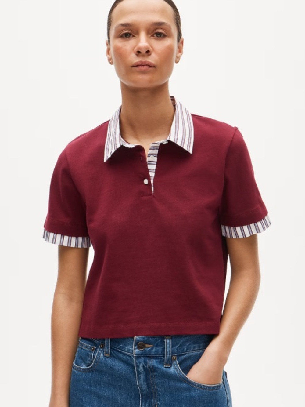 J crew crushed crimson Layered polo shirt in mariner cotton